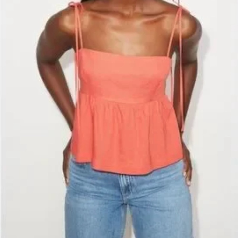Dynamite Coral Smocked Tie Linen Camisole XS